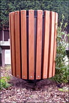 Tapered, round, open top timber &  steel litter bin