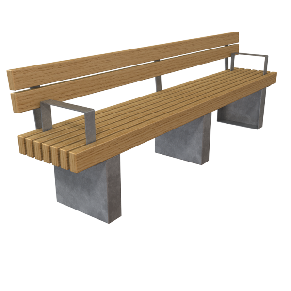 Greenwich Steel and Timber Bench with Backrest and Armrest | Street ...