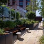 Bespoke steel pergolas and benches at The Eades, Walthamstow, London