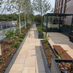Bespoke steel pergolas and benches at The Eades, Walthamstow, London