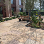 Bespoke steel pergolas and benches at The Eades, Walthamstow, London
